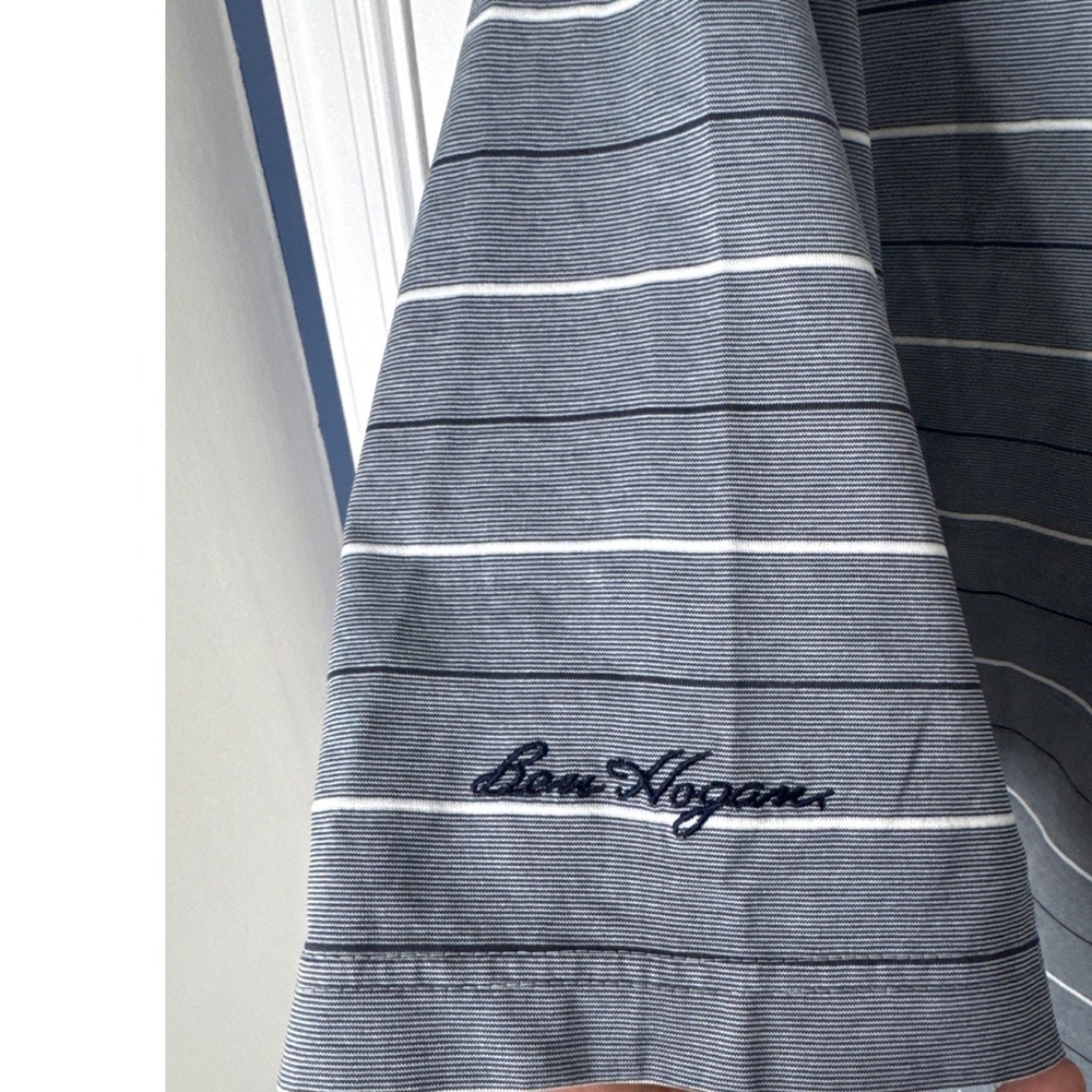 Ben Hogan Mens XL Blue Striped Short Sleeve Golf Polo Shirt Navy Collar - Picture 3 of 4